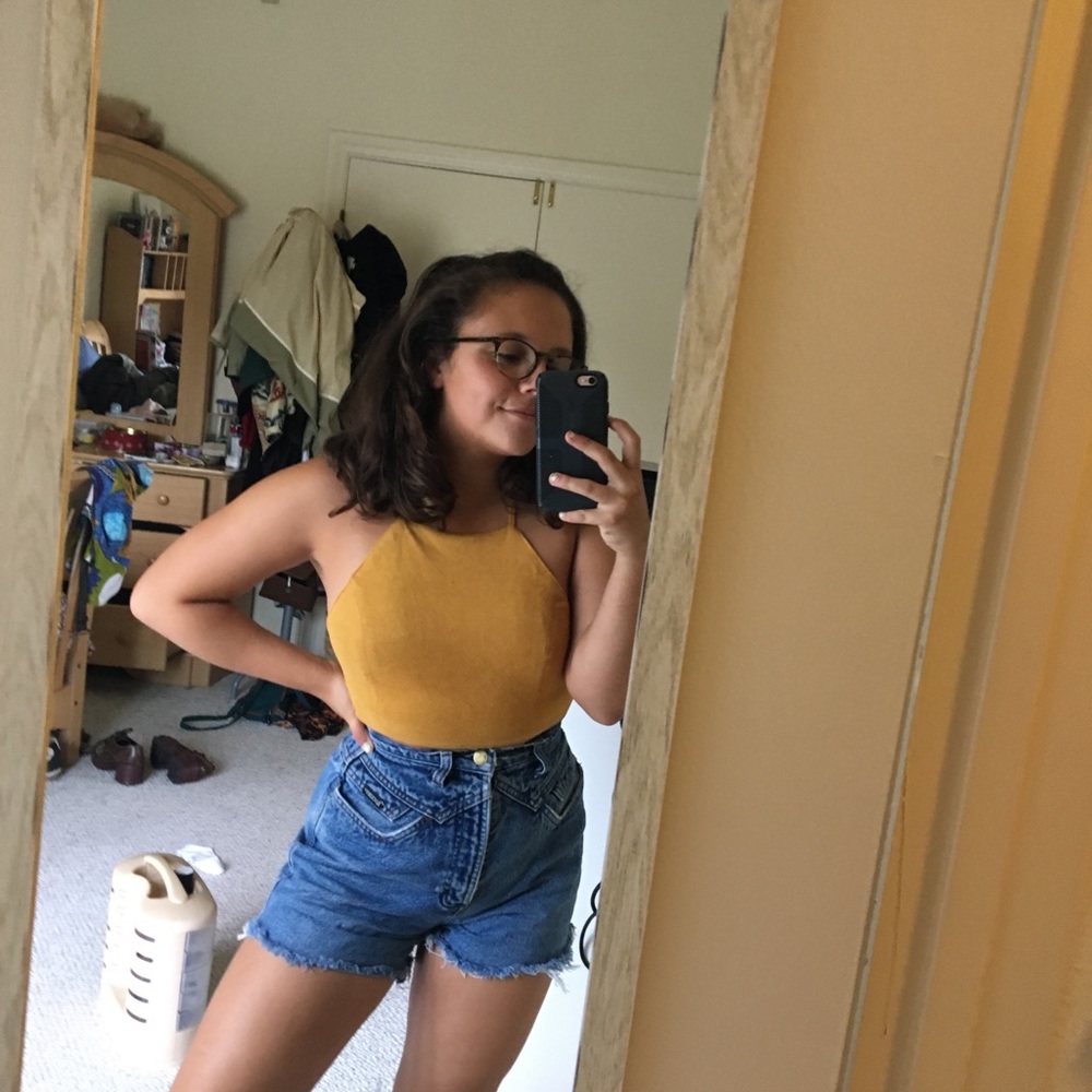 suede tan halter top